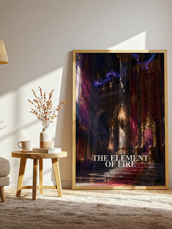 The Element of Fire watercolour print in frame leaning in hallway – fantasy wall art