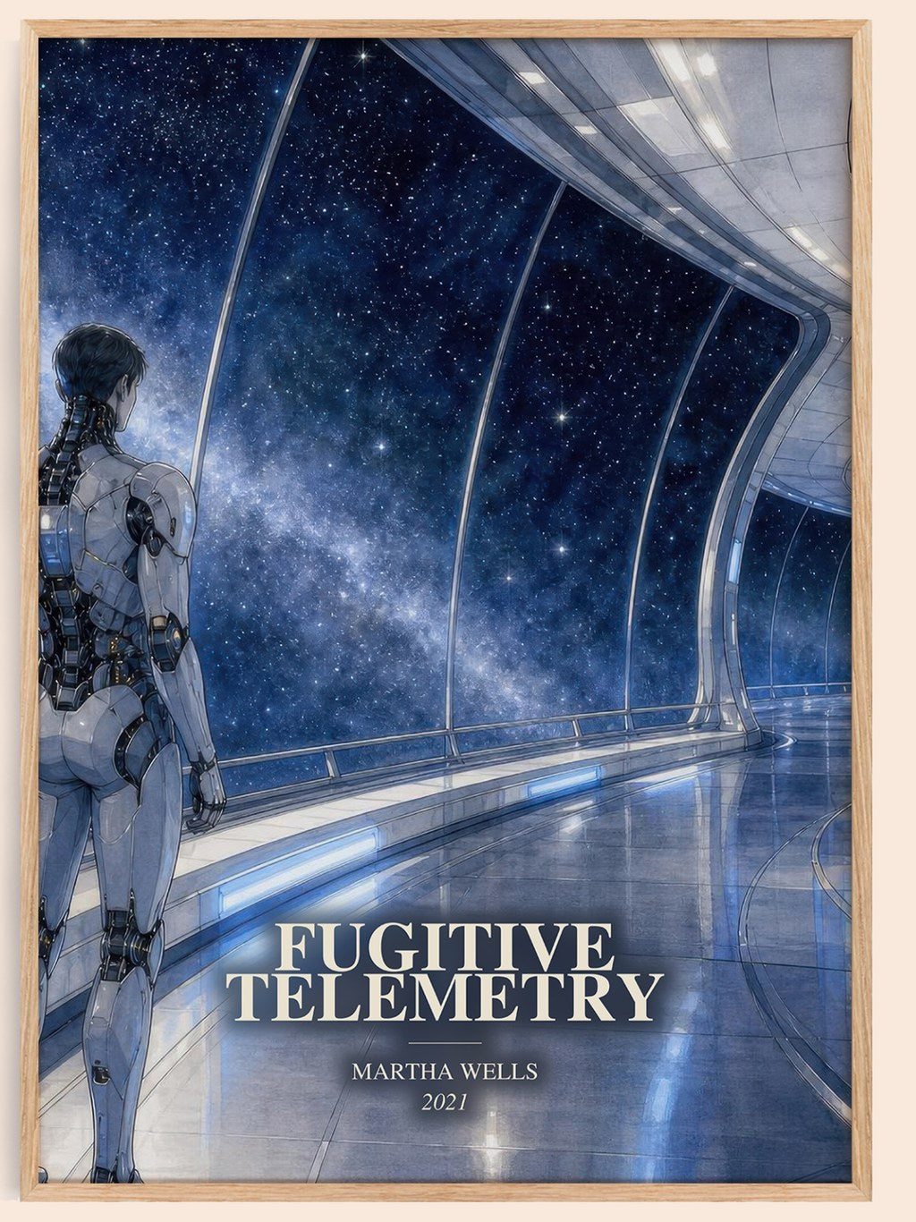 Fugitive Telemetry watercolour book poster by Martha Wells – framed literary art print