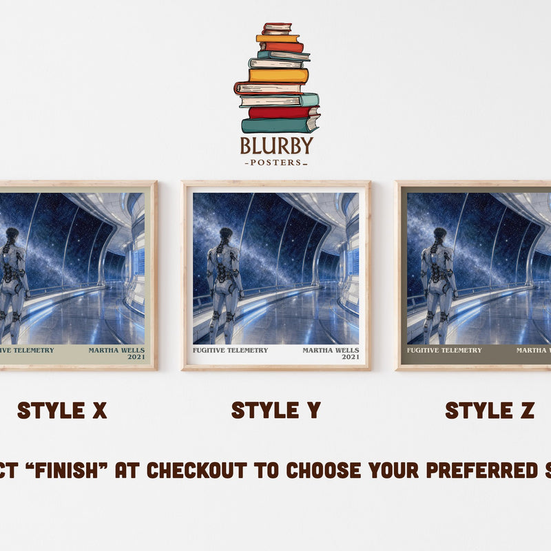 Fugitive Telemetry literary print in frame leaning in hallway – sci fi wall art