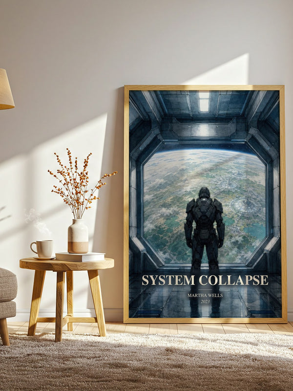 System Collapse watercolour print in frame leaning in hallway – sci fi wall art