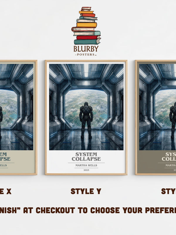 System Collapse book cover print in frame leaning in hallway – sci fi wall art