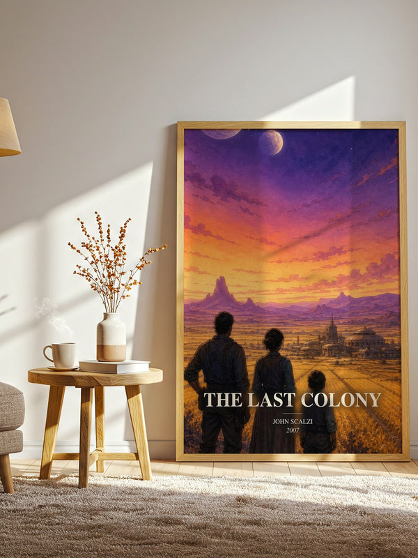 The Last Colony watercolour print in frame leaning in hallway – sci fi wall art