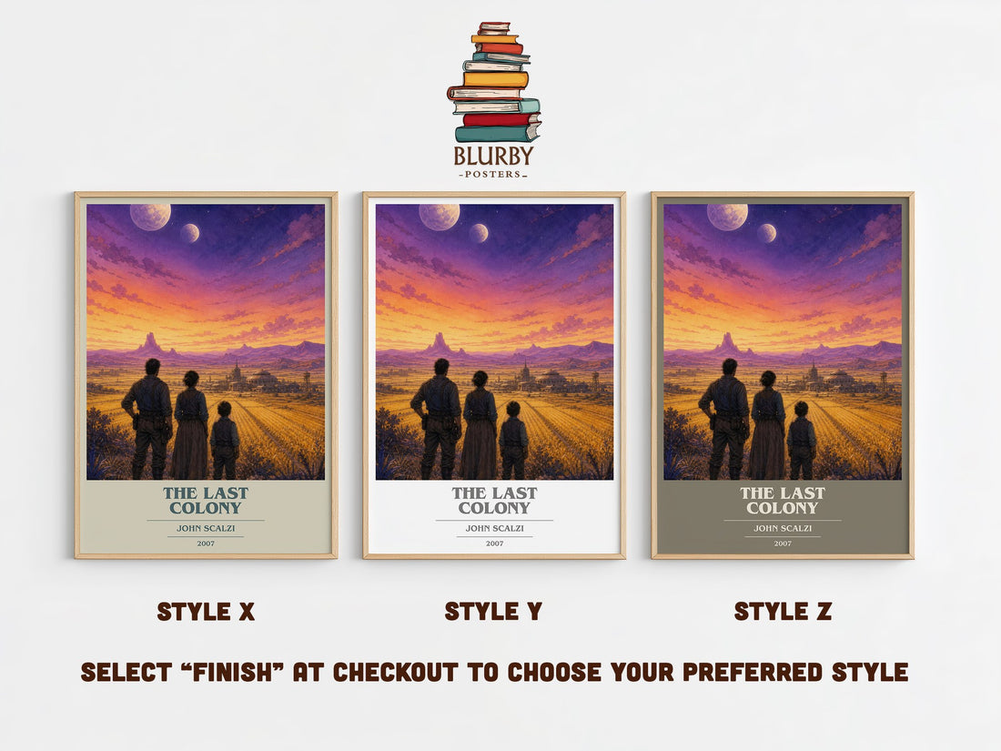 The Last Colony book cover print in frame leaning in hallway – sci fi wall art (mockup)