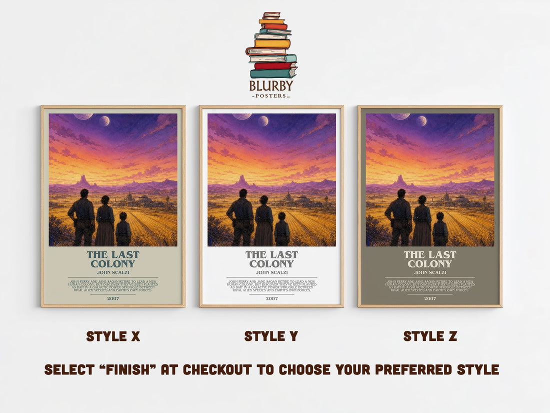 The Last Colony bookish print in frame leaning in hallway – sci fi wall art (mockup)