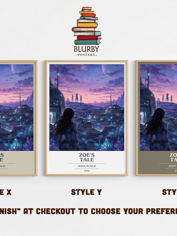 Zoe's Tale book cover print in frame leaning in hallway – sci fi wall art