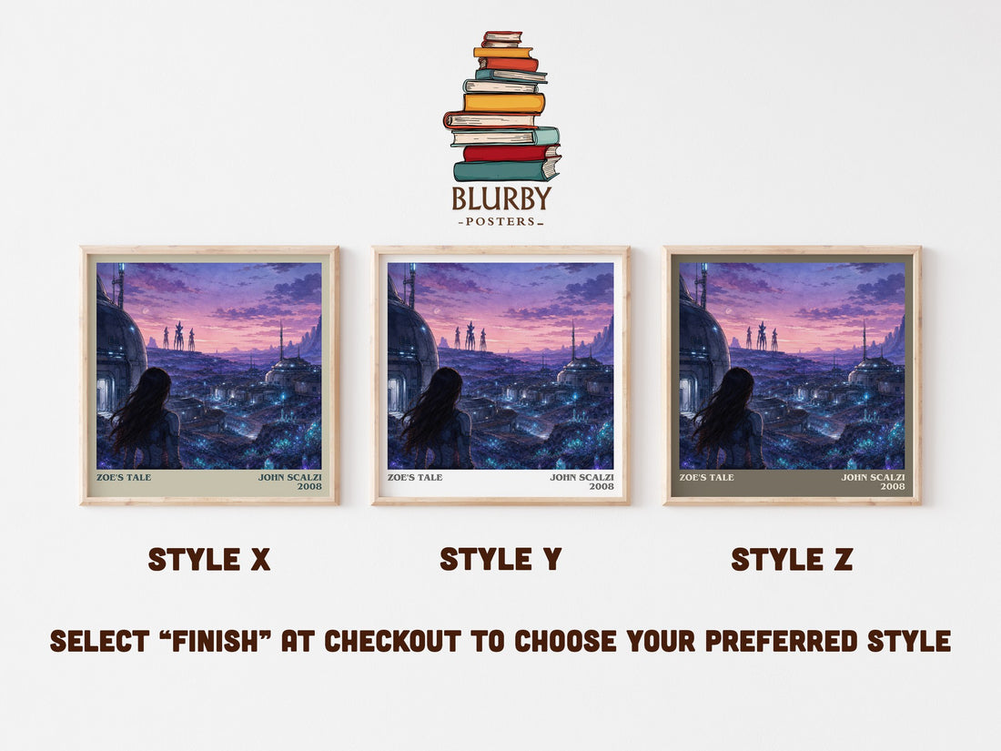 Zoe's Tale literary print in frame leaning in hallway – sci fi wall art (mockup)