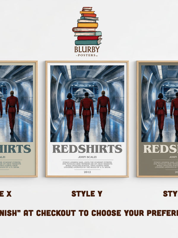 Redshirts bookish print in frame leaning in hallway – sci fi wall art