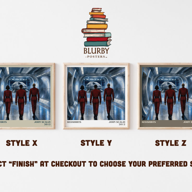 Redshirts literary print in frame leaning in hallway – sci fi wall art