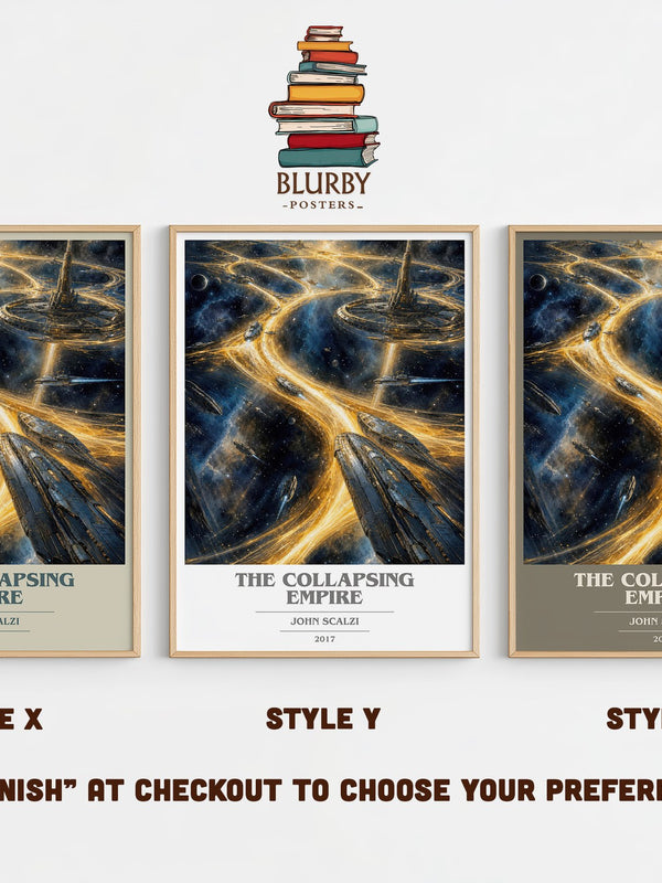 The Collapsing Empire book cover print in frame leaning in hallway – sci fi wall art