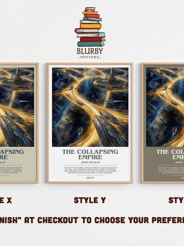 The Collapsing Empire bookish print in frame leaning in hallway – sci fi wall art