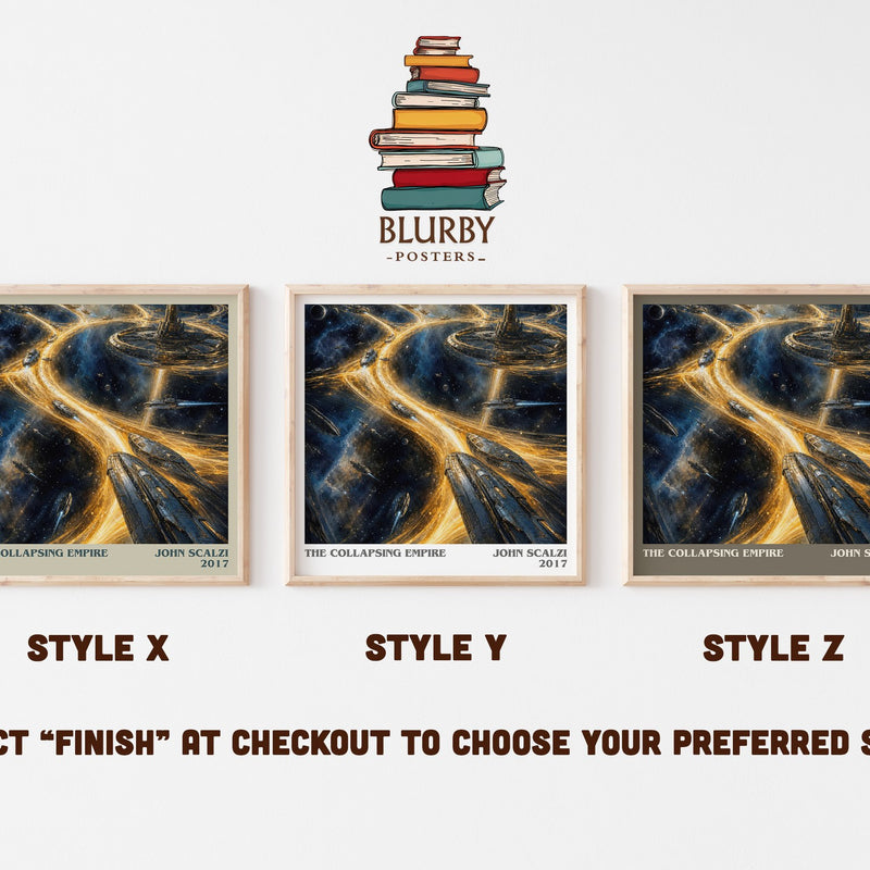 The Collapsing Empire literary print in frame leaning in hallway – sci fi wall art