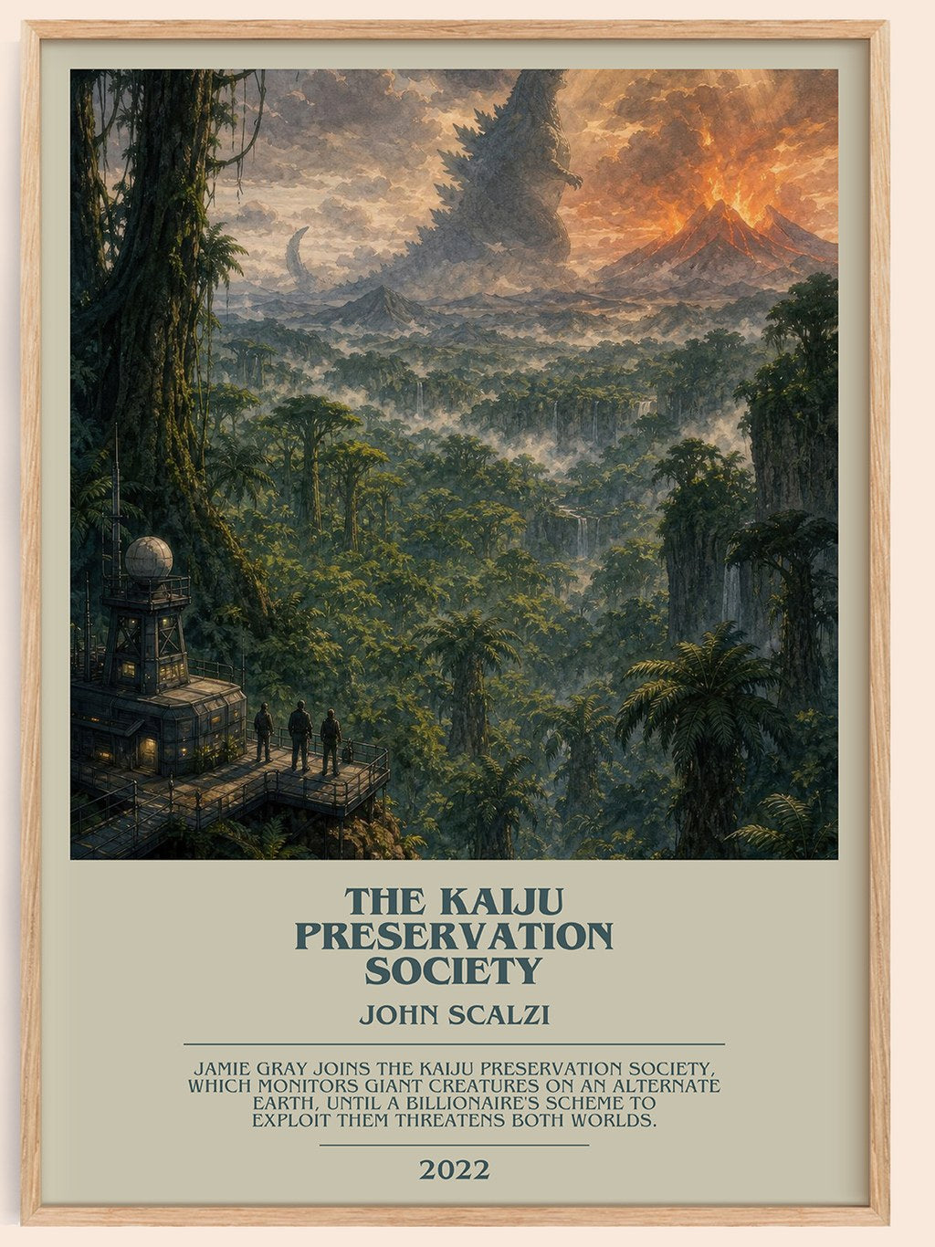 The Kaiju Preservation Society bookish book poster by John Scalzi – framed literary art print