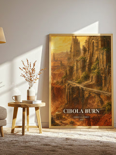 Cibola Burn watercolour print in frame leaning in hallway – sci fi wall art