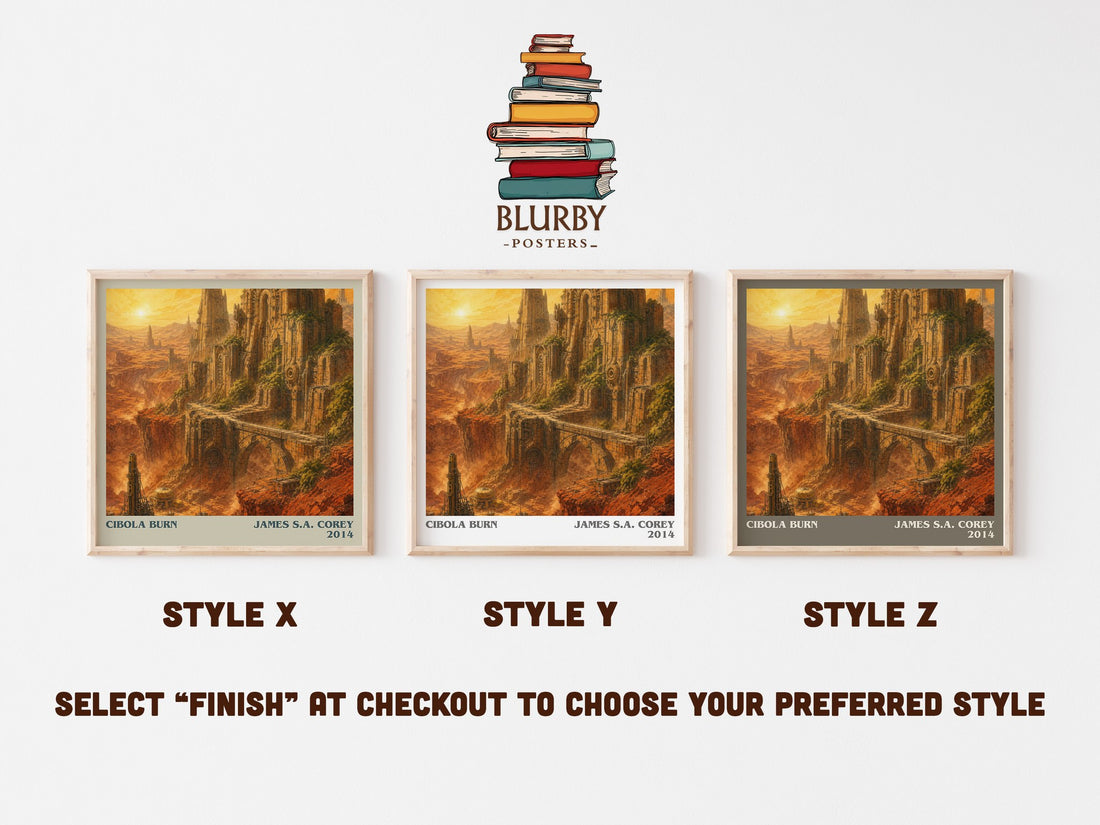 Cibola Burn literary print in frame leaning in hallway – sci fi wall art (mockup)