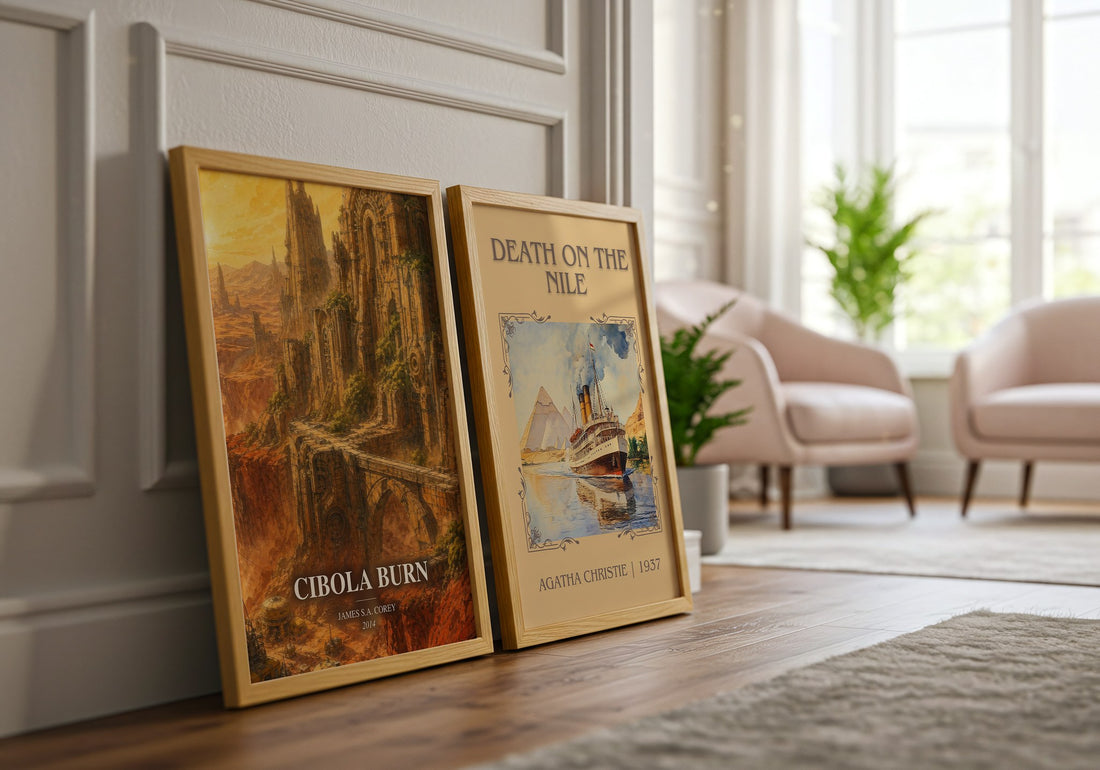 Cibola Burn watercolour print framed by window – literary home decor