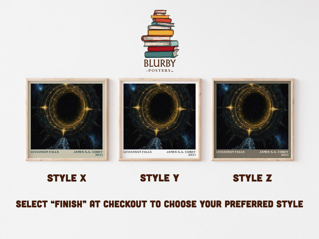Leviathan Falls literary print in frame leaning in hallway – sci fi wall art (mockup)
