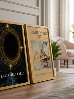 Leviathan Falls watercolour print framed by window – literary home decor