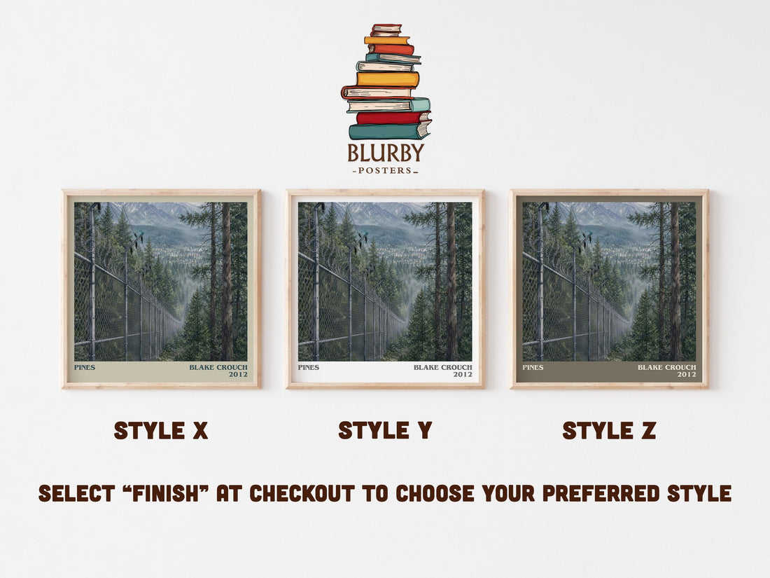 Pines literary print in frame leaning in hallway – thriller wall art (mockup)