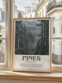 Pines bookish poster colour and style options – Blake Crouch book art