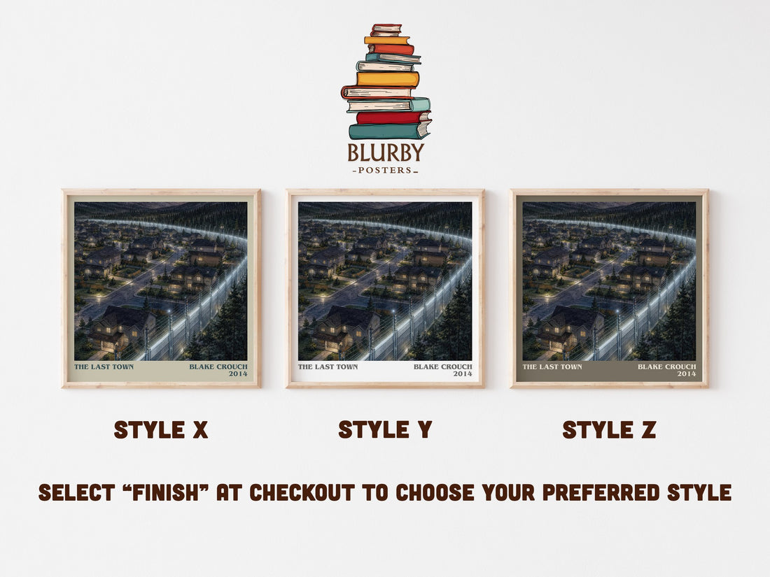 The Last Town literary print in frame leaning in hallway – thriller wall art (mockup)