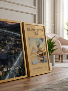 The Last Town watercolour print framed by window – literary home decor