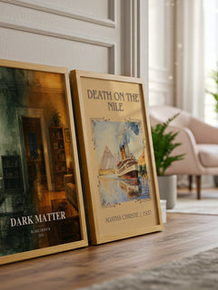Dark Matter watercolour print framed by window – literary home decor