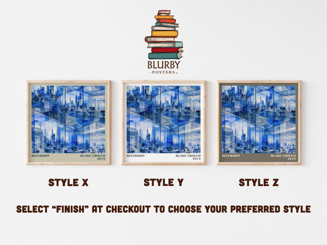 Recursion literary print in frame leaning in hallway – sci fi wall art (mockup)