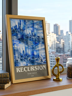 Recursion book cover print framed by window – literary home decor