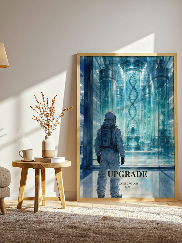 Upgrade watercolour print in frame leaning in hallway – sci fi wall art