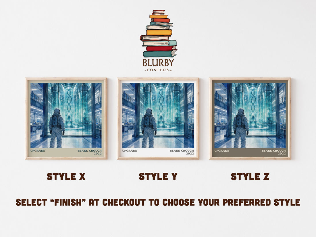 Upgrade literary print in frame leaning in hallway – sci fi wall art (mockup)
