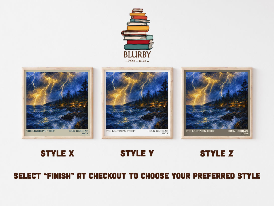 The Lightning Thief literary print in frame leaning in hallway – fantasy wall art (mockup)