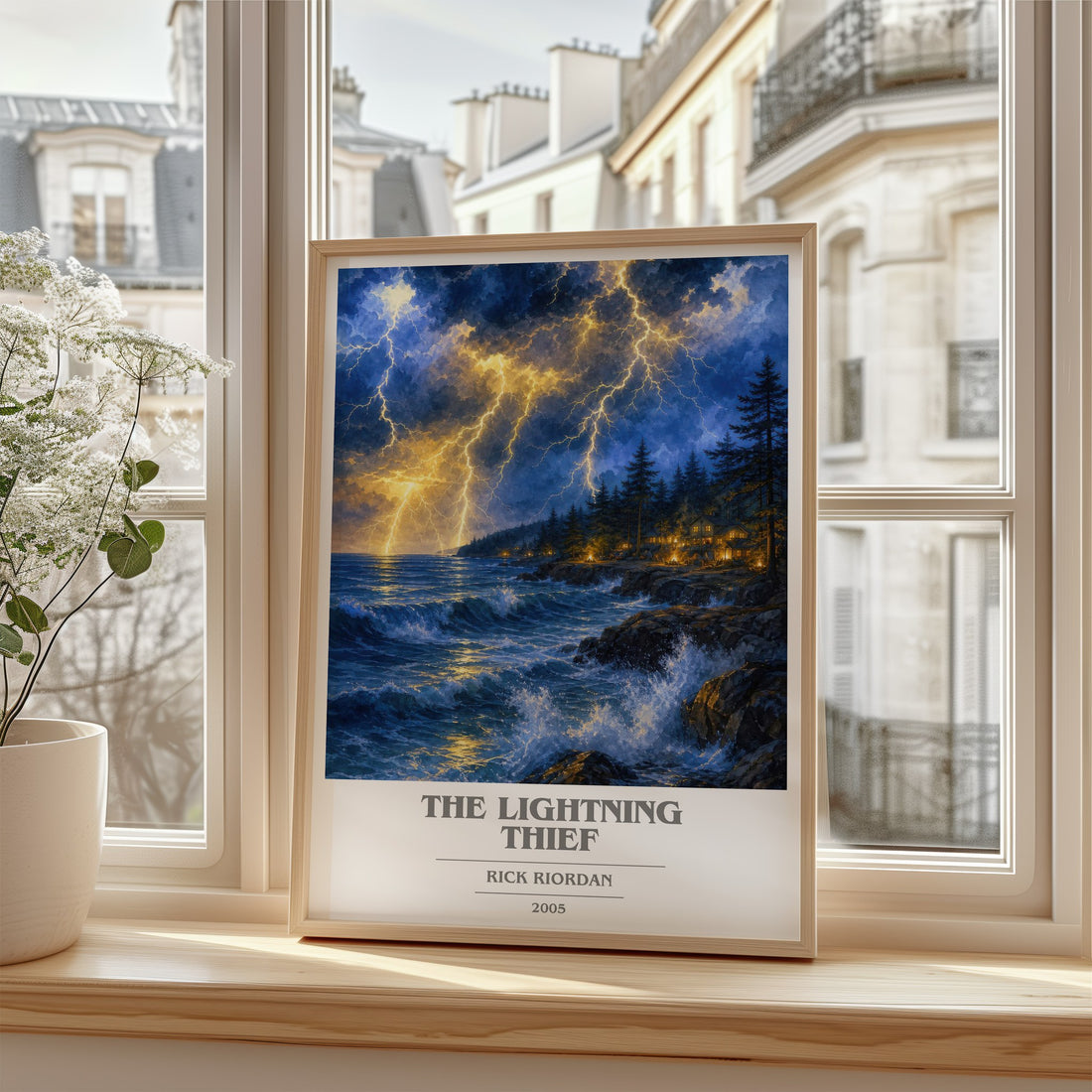 The Lightning Thief book cover poster colour and style options – Rick Riordan book art (mockup)