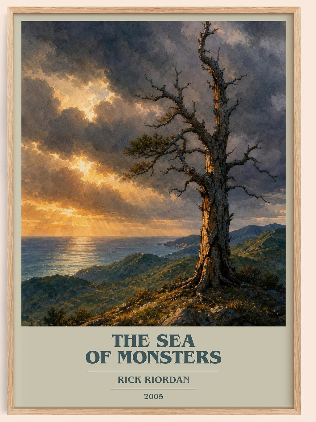 The Sea of Monsters book cover book poster by Rick Riordan – framed literary art print