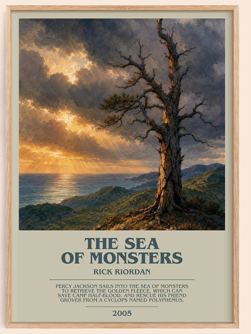 The Sea of Monsters bookish book poster by Rick Riordan – framed literary art print