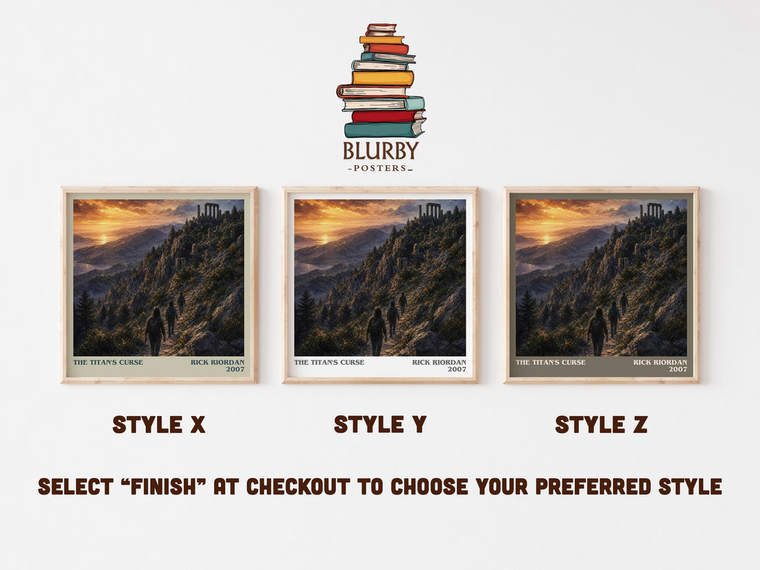 The Titan's Curse literary print in frame leaning in hallway – fantasy wall art (mockup)