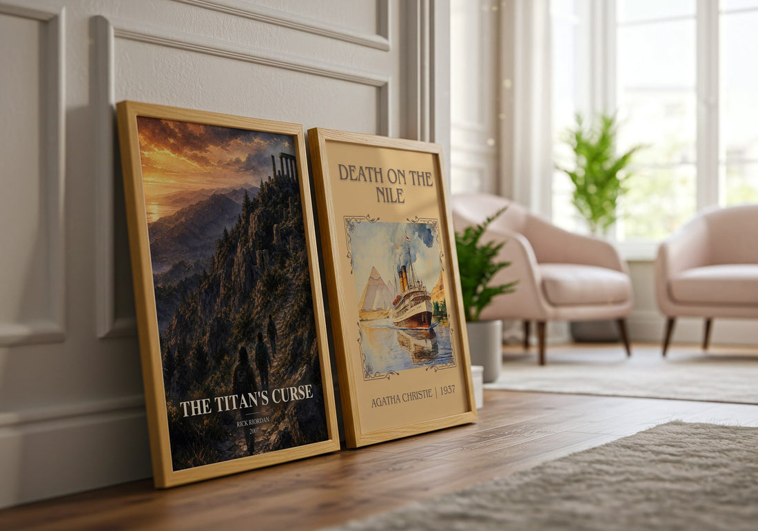 The Titan's Curse watercolour print framed by window – literary home decor