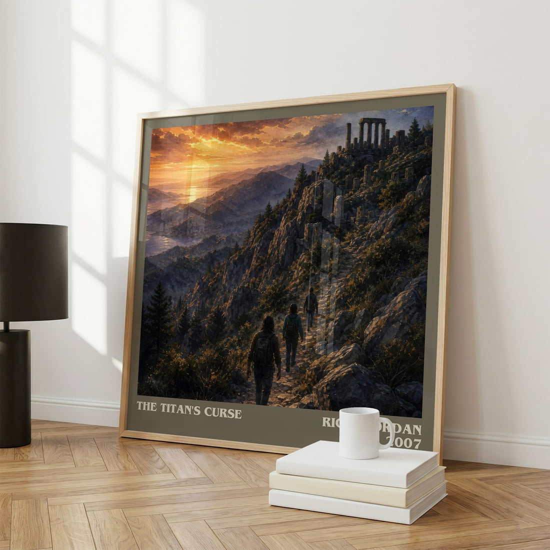 The Titan's Curse literary print framed by window – literary home decor