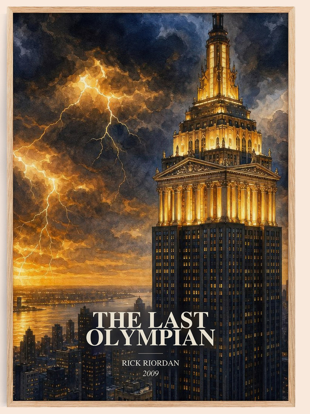 The Last Olympian watercolour book poster by Rick Riordan – framed literary art print