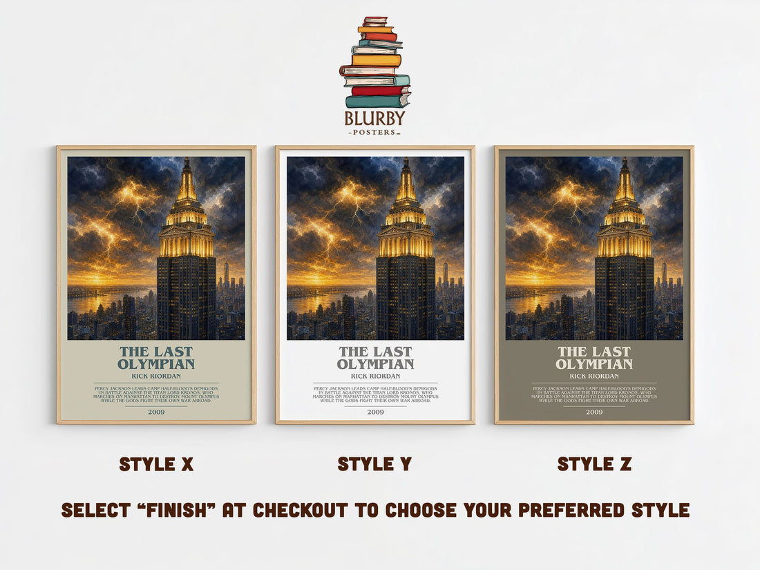 The Last Olympian bookish print in frame leaning in hallway – young adult wall art (mockup)