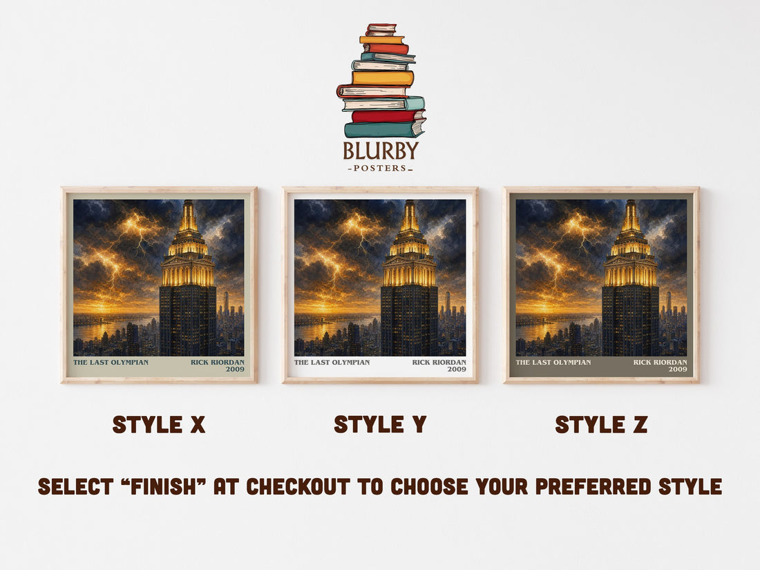 The Last Olympian literary print in frame leaning in hallway – young adult wall art (mockup)