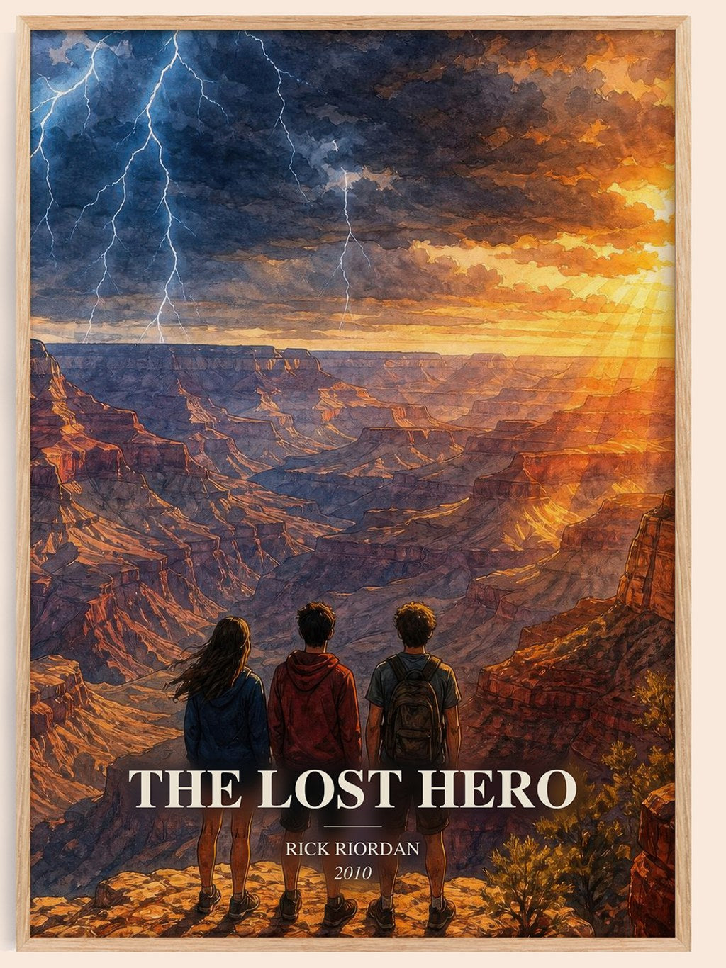 The Lost Hero watercolour book poster by Rick Riordan – framed literary art print