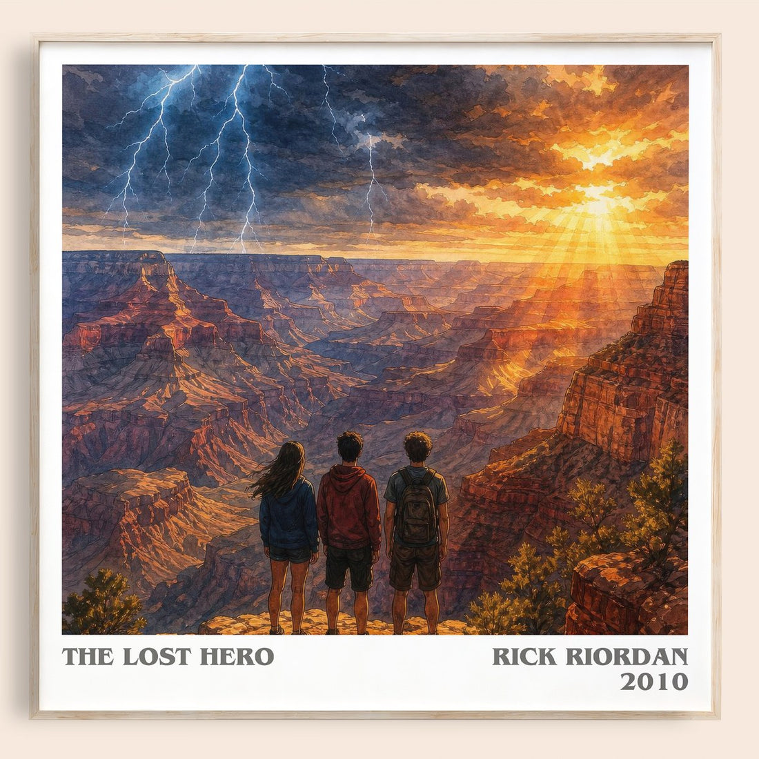 The Lost Hero literary book poster by Rick Riordan – framed literary art print