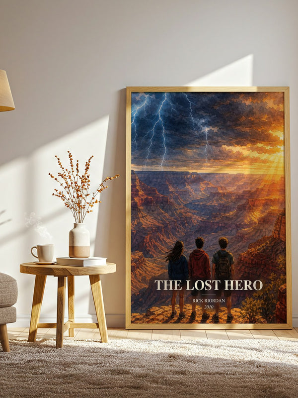 The Lost Hero watercolour print in frame leaning in hallway – young adult wall art