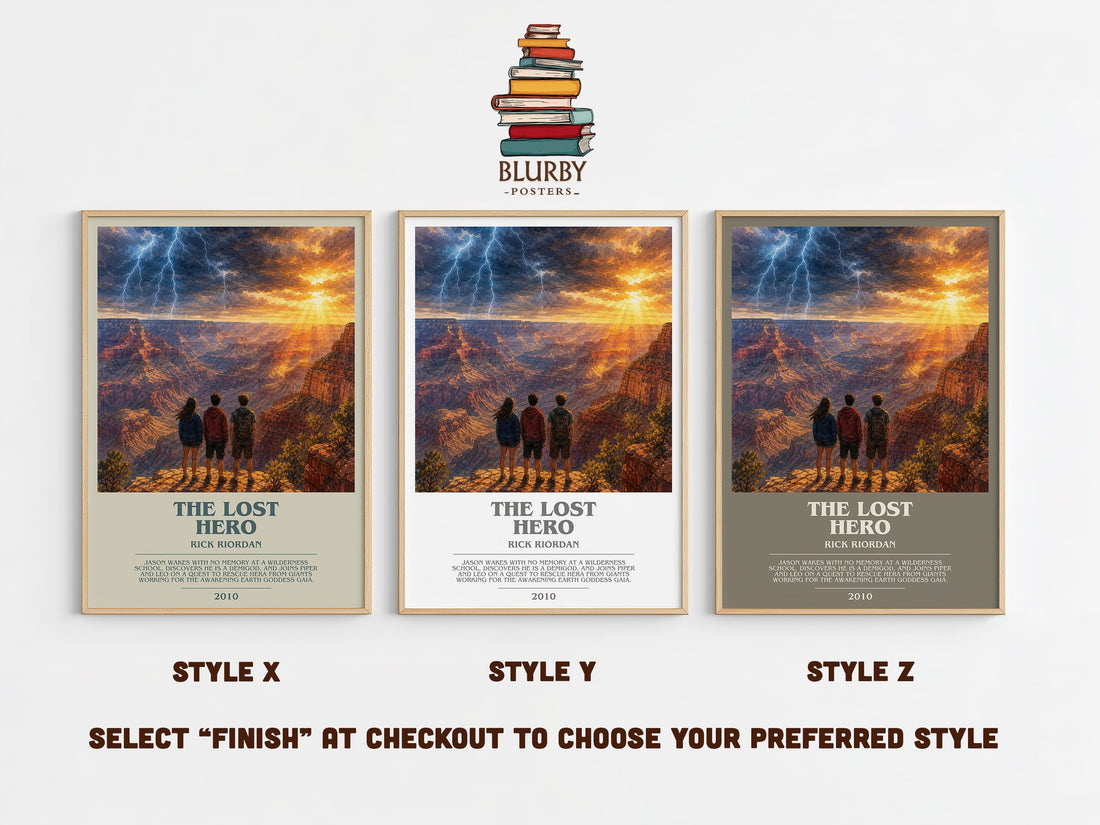 The Lost Hero bookish print in frame leaning in hallway – young adult wall art (mockup)
