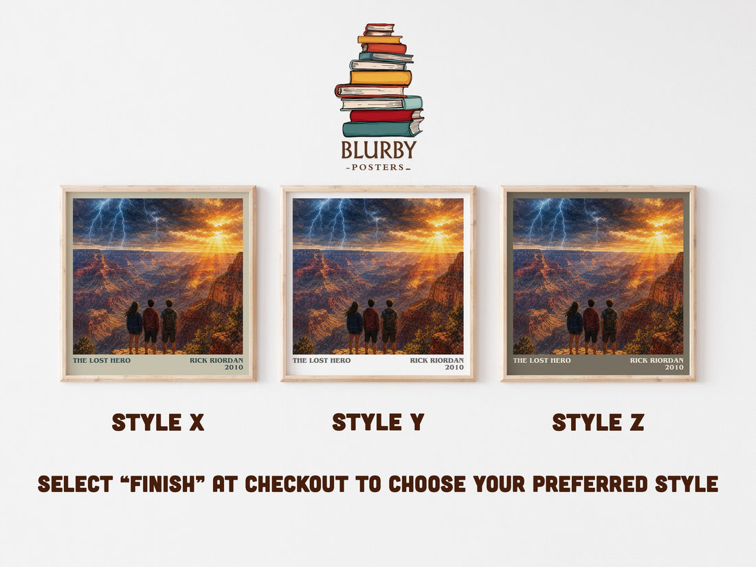 The Lost Hero literary print in frame leaning in hallway – young adult wall art (mockup)