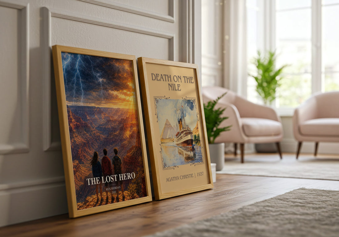 The Lost Hero watercolour print framed by window – literary home decor