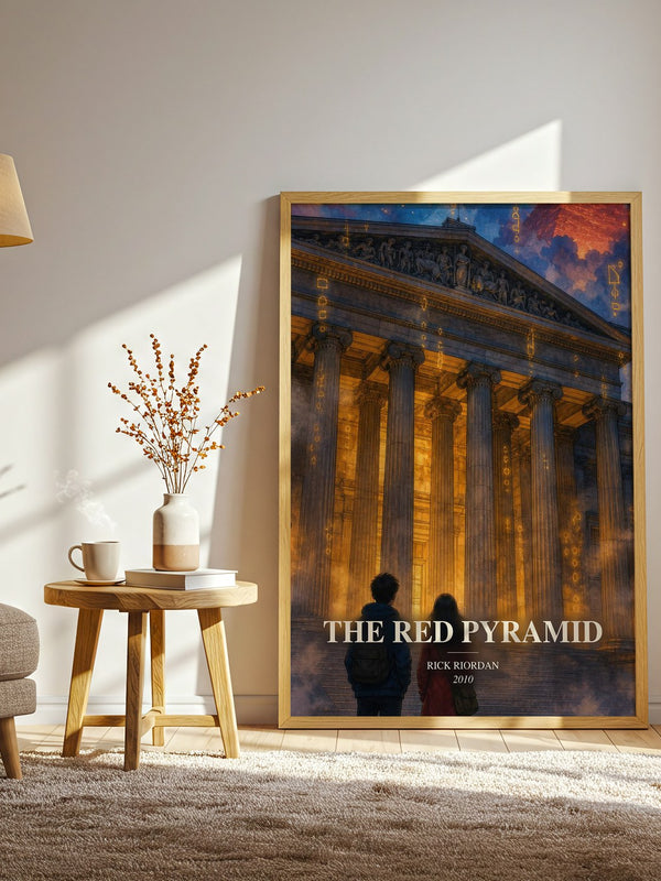 The Red Pyramid watercolour print in frame leaning in hallway – fantasy wall art
