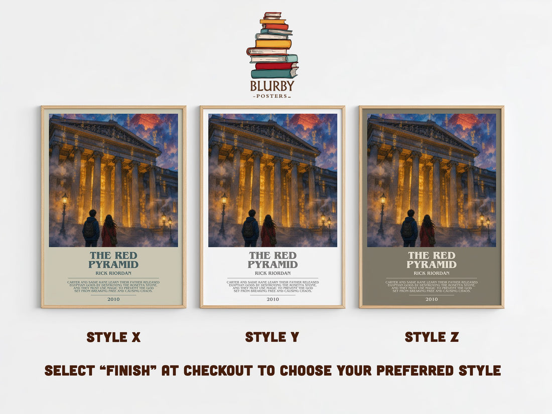 The Red Pyramid bookish print in frame leaning in hallway – fantasy wall art (mockup)