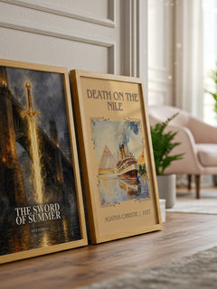 The Sword of Summer watercolour print framed by window – literary home decor