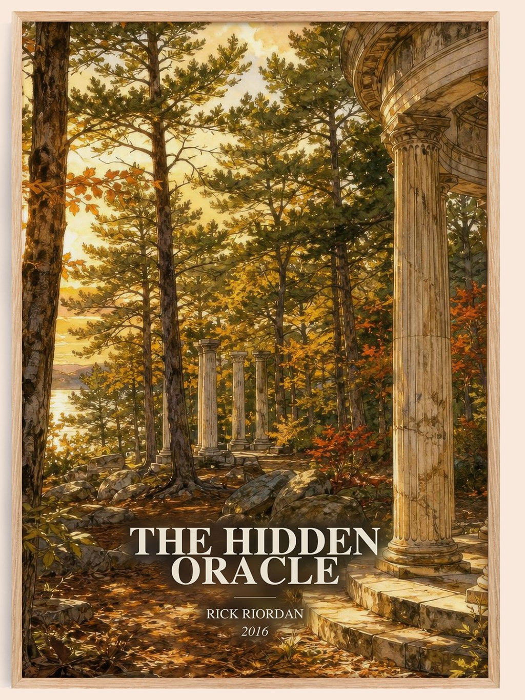 The Hidden Oracle watercolour book poster by Rick Riordan – framed literary art print